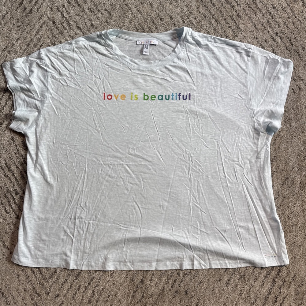 Peace Love World Women's Pride Short Sleeves Knit Tee Top Ice Melt Size 2XL NWOT